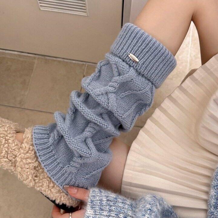 美拉德复古秋冬蓝色袜套女粗线针
