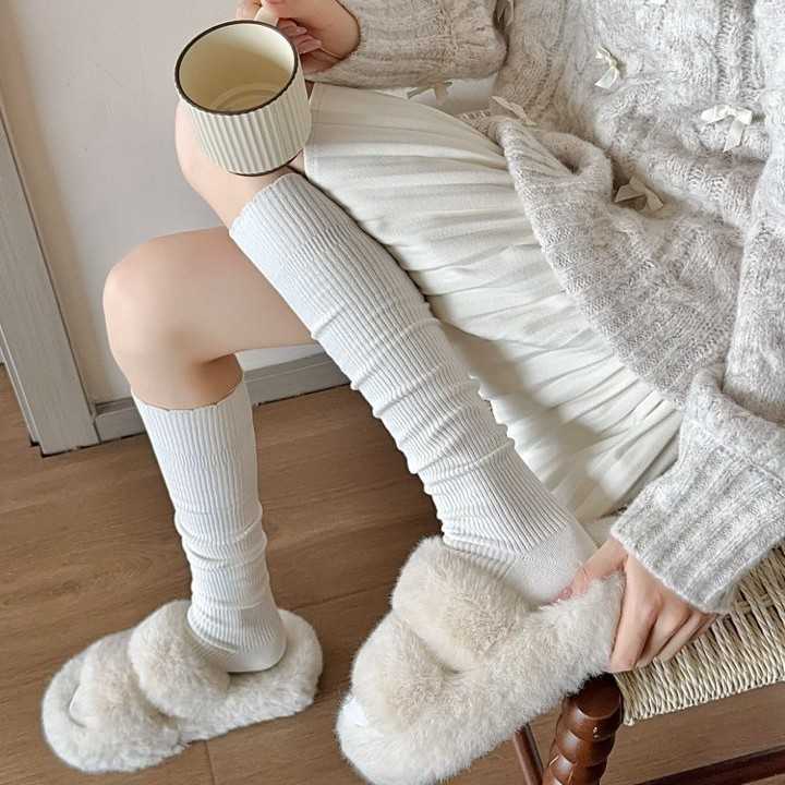 白色花边袜子女秋季纯棉韩版长筒