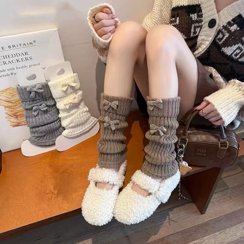芭蕾风袜套女款秋冬季蝴蝶结堆堆