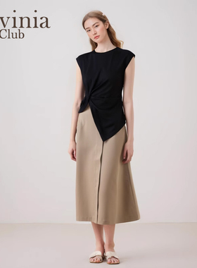 Lavinia 纯色设计感通勤半身裙女休闲百搭高腰显瘦A字伞裙F35Q106