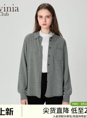 Lavinia拉维妮娅毛针织衬衫开衫女冬新款简约气质通勤毛衣I47Z115