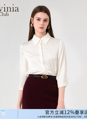 lavinia官方职业黑色衬衫女新款工作服翻领白衬衣商场P45C103