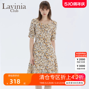 裙子方领印花修身 服气质连衣裙女装 新品 Lavinia拉维妮娅官方夏季