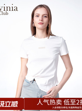 Lavinia 2025年春新款纯棉短袖T恤女圆领纯色简约百搭上衣C51T101