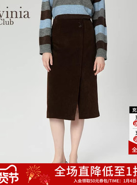 Lavinia秋冬新款通勤复古灯芯绒半身裙a字开叉包臀裙Q47Q150S