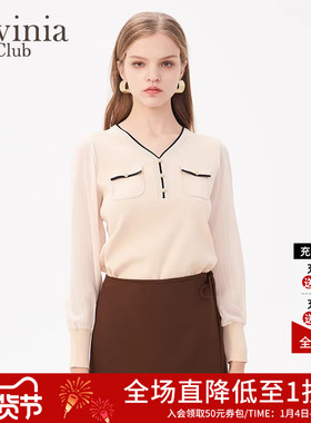 Lavinia春秋新款打底针织衫女小香风v领百搭毛衣开衫O41Z134S