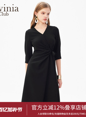 Lavinia官方复古轻礼服小黑裙初春款优雅气质v领收腰连衣裙女士装