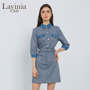 假两件法式 Lavinia 新品 风牛仔拼接裙 Club拉维妮娅连衣裙夏季 工装