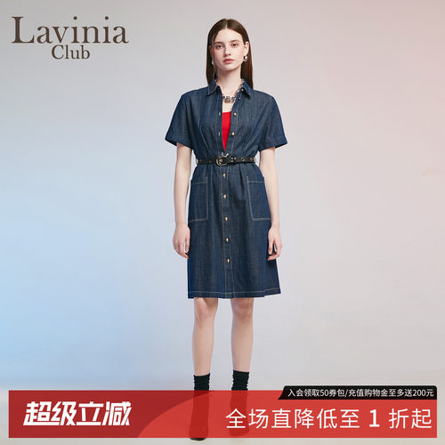 通勤翻领牛仔短袖连衣裙衬衫新款