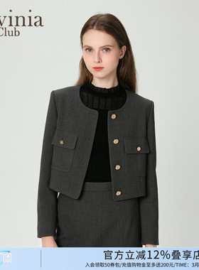 拉维妮娅秋冬新款法式通勤气质优雅灰色圆领长袖外套女J47W08