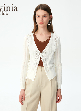 Lavinia法式镂空v领针织衫女夏新薄款舒适空调衫上衣I43Z102S