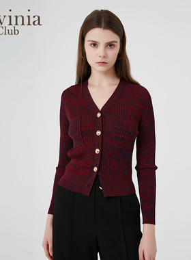 Lavinia 春新款女装通勤休闲复古V领短款修身针织开衫I45Z113