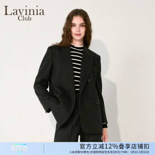 Lavinia2025冬新款 外套女J57W101P 高智感双排扣戗驳领粗花呢西装