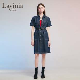 裙Q61L102 衬衫 Lavinia牛仔连衣裙女士2026春新款 休闲通勤翻领短袖