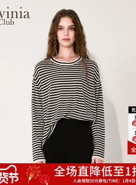 Lavinia2025秋新款黑白条纹软糯休闲圆领针织衫显瘦上衣A55Z109R