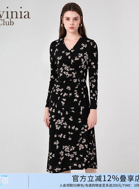 法式碎花设计感黑色连衣裙早春新款长裙高级感裙子女P45L108