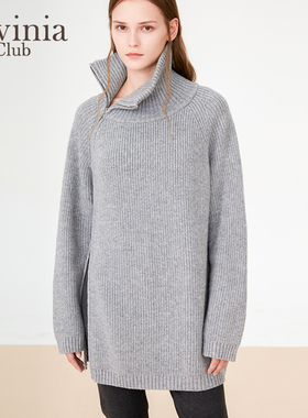 Lavinia 羊毛混纺高领针织衫年秋冬新款侧拉链宽松加厚毛衣女