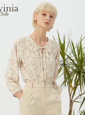 Lavinia商场同款春秋新款法式上衣印花圆通勤领衬衫女R35C115