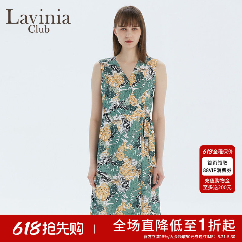 Lavinia Club拉维妮娅新品夏威夷风格印花v领高腰连衣裙R13L28