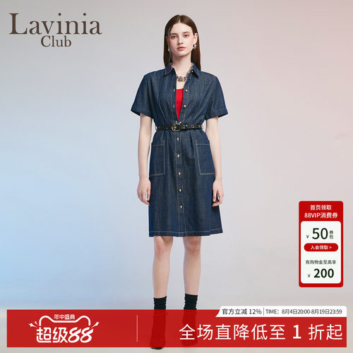 通勤翻领牛仔短袖连衣裙衬衫新款
