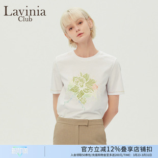 印花短袖 圆领套头甜美时尚 通勤休闲OL上衣 T恤女春秋新款 Lavinia
