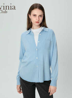 拉维妮娅秋冬新款针织开衫女通勤气质Polo领衬衫毛衣I47Z115A