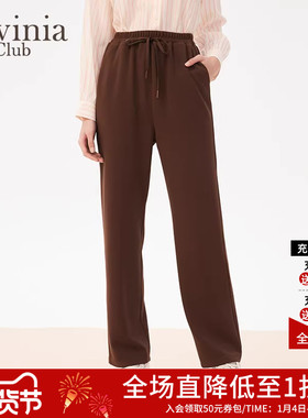 Lavinia休闲裤女卫裤松紧高腰直筒宽松阔腿裤春秋新款E41K104