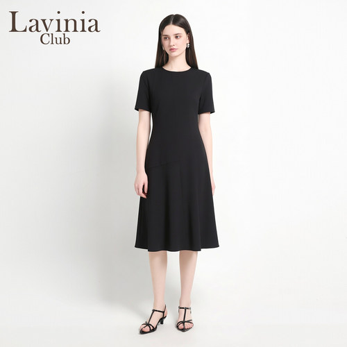 Lavinia夏新款垂坠荷叶边小黑裙