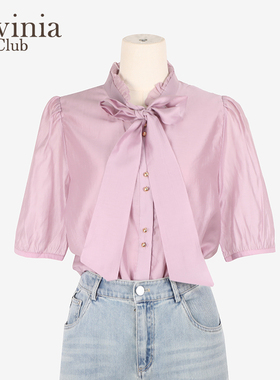 Lavinia法式系带花边儿领设计感天丝上衣女夏新款OL气质衬衫