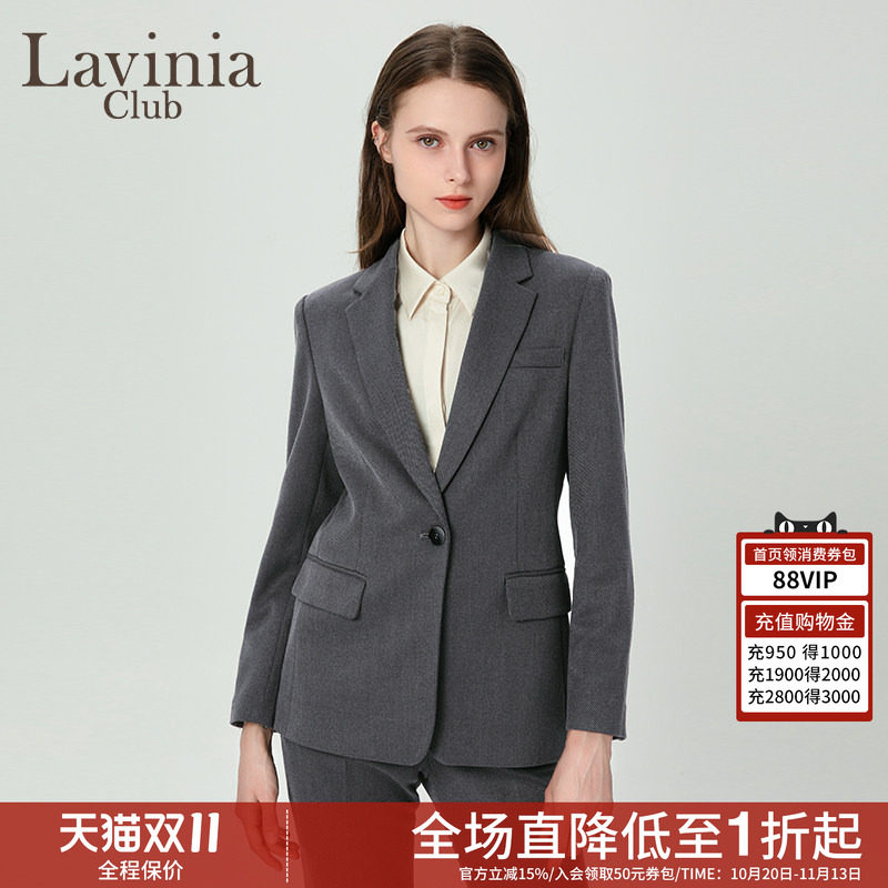 拉维妮娅秋冬H型戗驳领西装外套