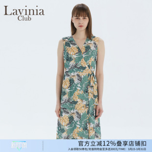 印花v领高腰连衣裙R13L28 夏威夷风格 Lavinia Club拉维妮娅新品