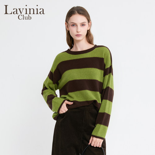 Lavinia100%绵羊毛条纹毛衣女