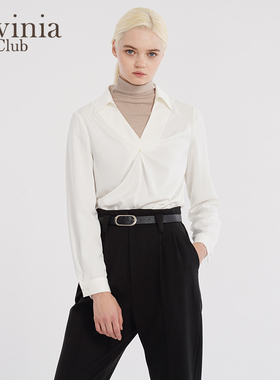 Lavinia Club/拉维妮娅春夏新品女士衬衫v领宽松打底上衣R11C56