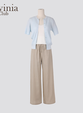 Lavinia 春夏新款宽松显瘦高腰薄款褶皱休闲阔腿直筒裤Y33K136S