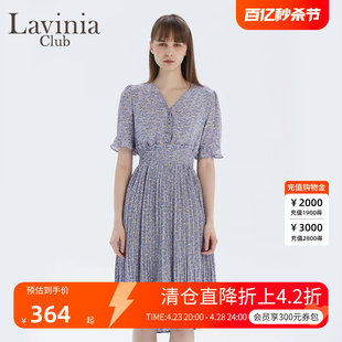 新品 优雅碎花V领高腰短袖 Club拉维妮娅夏季 Lavinia 连衣裙R13L81S