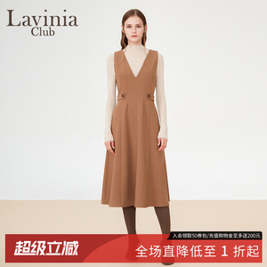 Lavinia 秋新款v领无袖连衣裙女简约气质纯色打底马甲背心裙