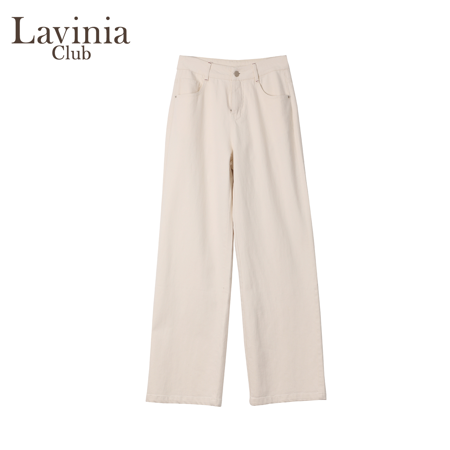 Lavinia窄版直筒米白色牛仔裤女2025夏季新款高腰宽松显瘦阔腿裤