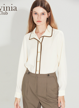 Lavinia撞色线条翻领衬衫女早春新款减龄温柔百搭通勤OL上衣