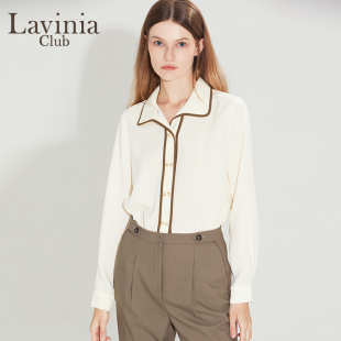 女早春新款 Lavinia撞色线条翻领衬衫 减龄温柔百搭通勤OL上衣