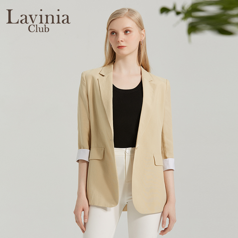 Lavinia拉维妮娅夏装秋新款西服薄一粒扣收腰上衣西装外套女休闲