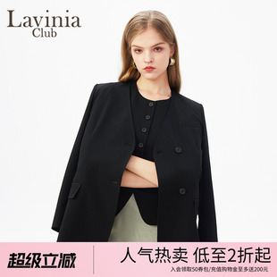 英伦风无领雅致气质黑色西装 B41W11 西服外套女春秋款 Lavinia