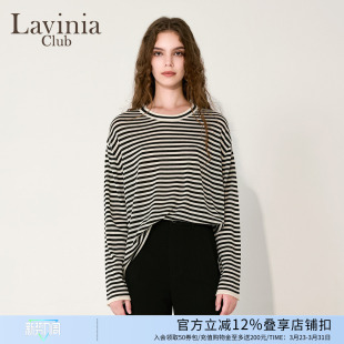 Lavinia2025秋新款 显瘦上衣A55Z109R 黑白条纹软糯休闲圆领针织衫