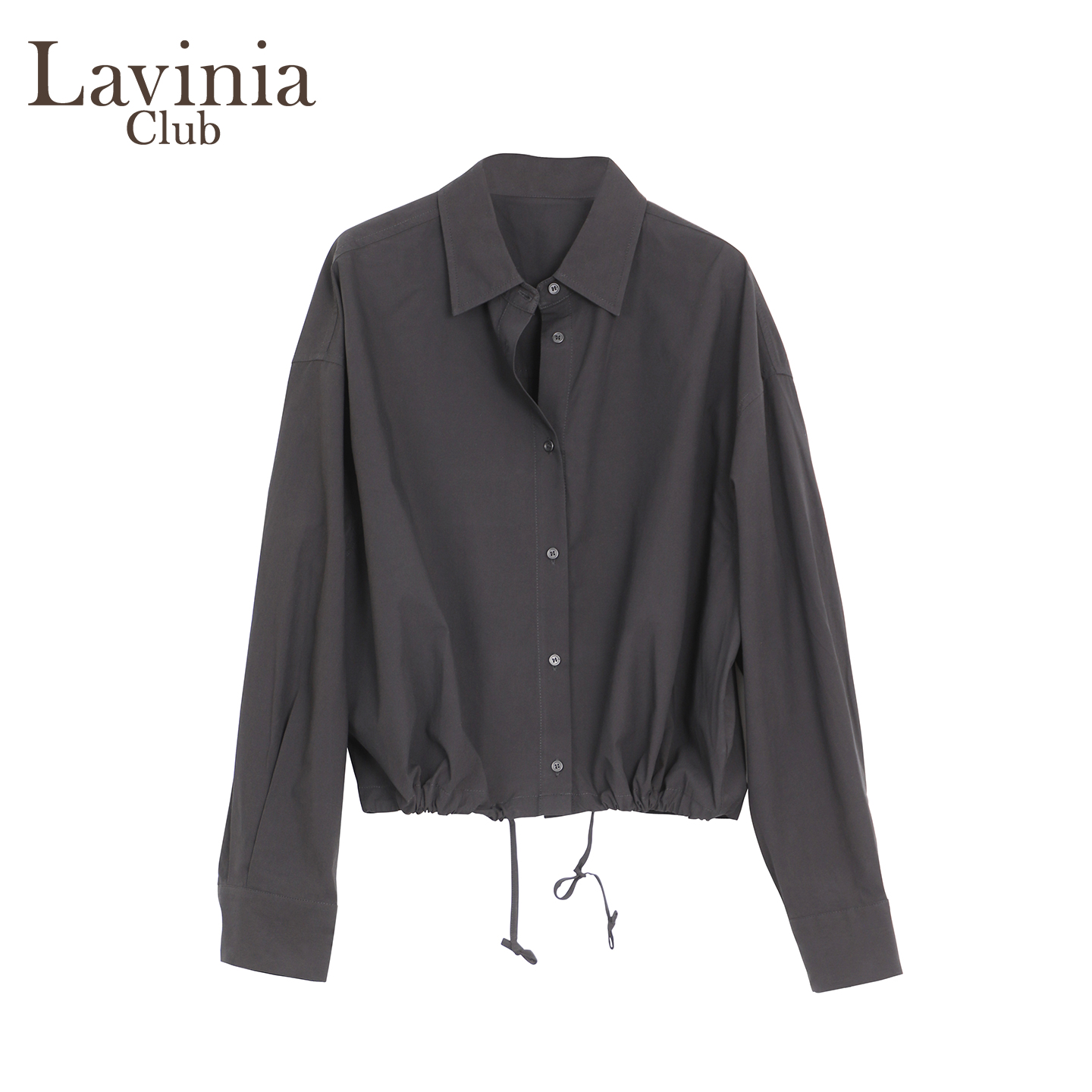 Lavinia2025秋季新款女装休闲日常通勤下摆抽绳棉质衬衫Y55C117R