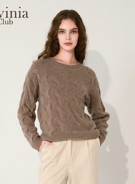 【100%绵羊毛】Lavinia2025冬新款优雅气质圆领绞花针织衫O57Z103