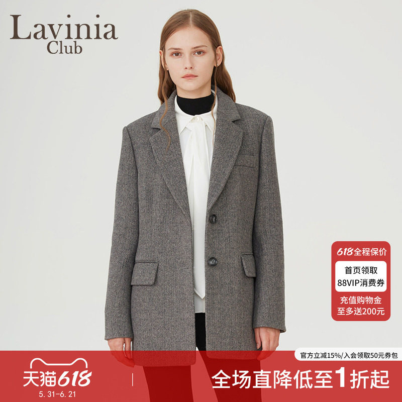 Lavinia羊毛混纺毛呢加厚外套女冬新款时尚通勤OL风西装上衣