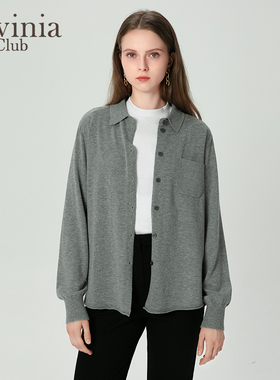 Lavinia拉维妮娅毛针织衬衫开衫女冬新款简约气质通勤毛衣I47Z115