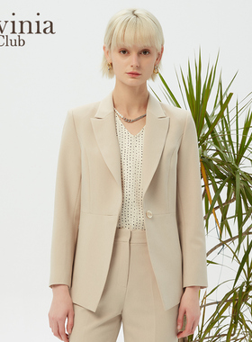 Lavinia 春秋新款米色一粒扣修身显瘦通勤百搭西装外套女J31W06
