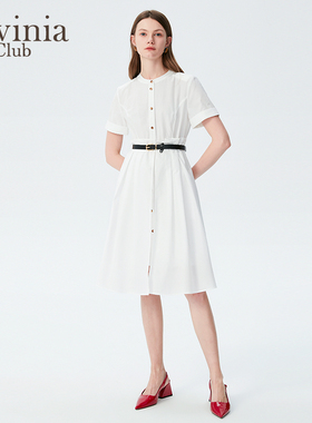 Lavinia衬衫连衣裙短袖通勤显瘦简约中长款裙子夏新款J43L103