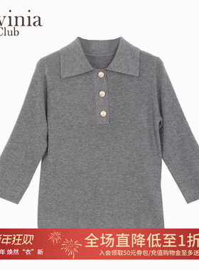 Lavinia2025秋新款简约气质polo领长袖针织衫女OL通勤百搭V55Z114