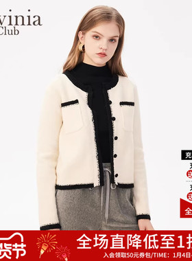 Lavinia 撞色外套女春秋新款时尚通勤圆领小香风落肩针织开衫